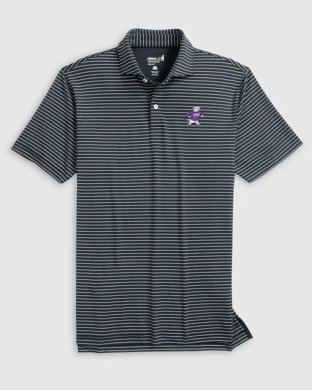 Texas Christian Beau Striped Performance Jersey Polo - Vault Logo sold by Johnnie-O
