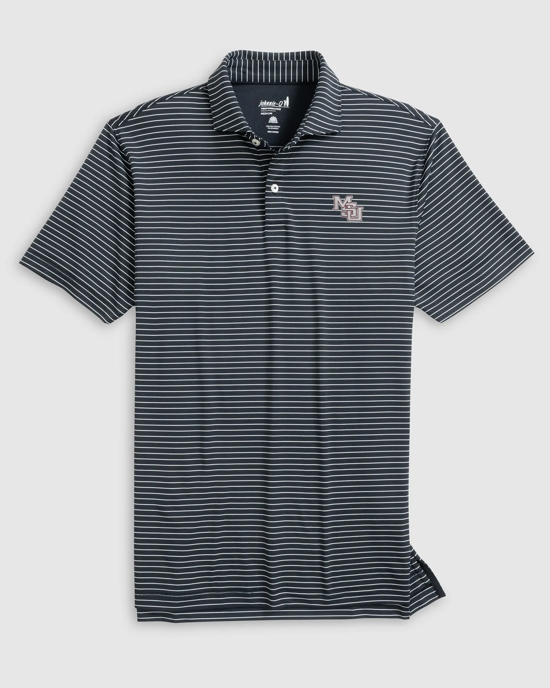 Mississippi State Beau Striped Performance Jersey Polo - Vault Logo sold by Johnnie-O
