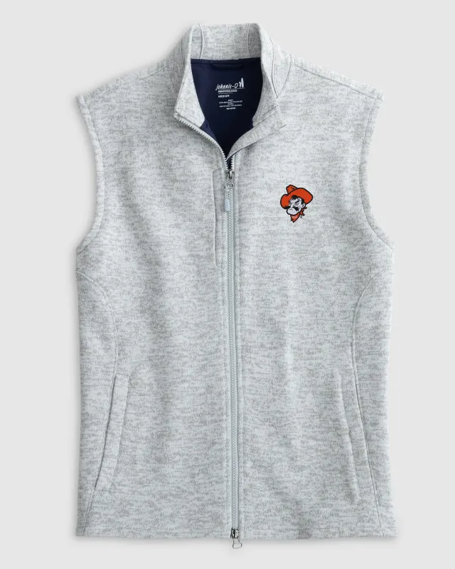 Oklahoma State Denalis Performance Fleece Vest - Pistol Pete Logo sold by Johnnie-O