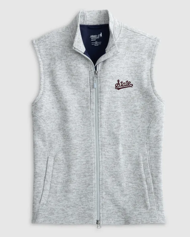 Mississippi State Denalis Performance Fleece Vest - Script Logo sold by Johnnie-O