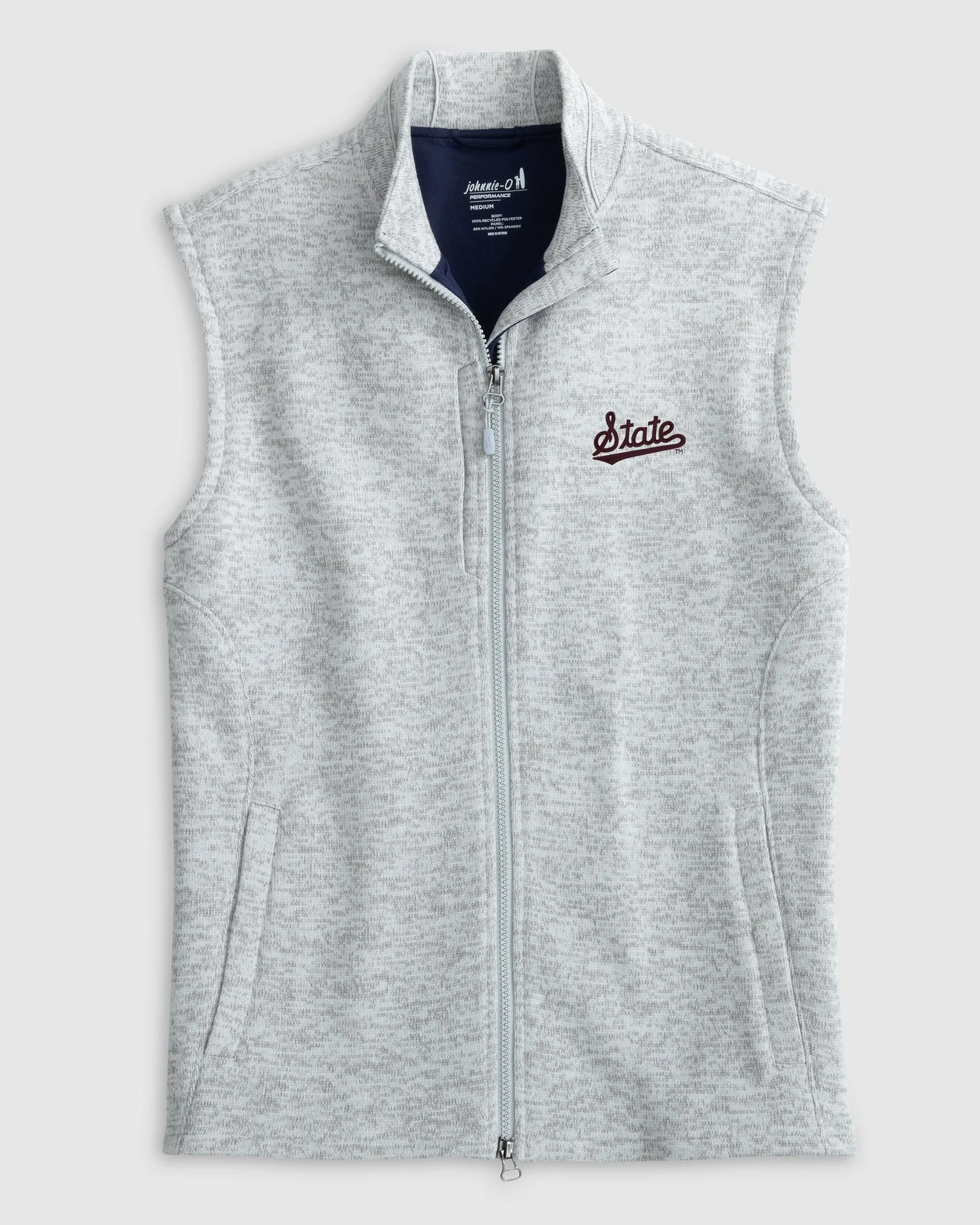 Mississippi State Denalis Performance Fleece Vest - State Logo sold by Johnnie-O