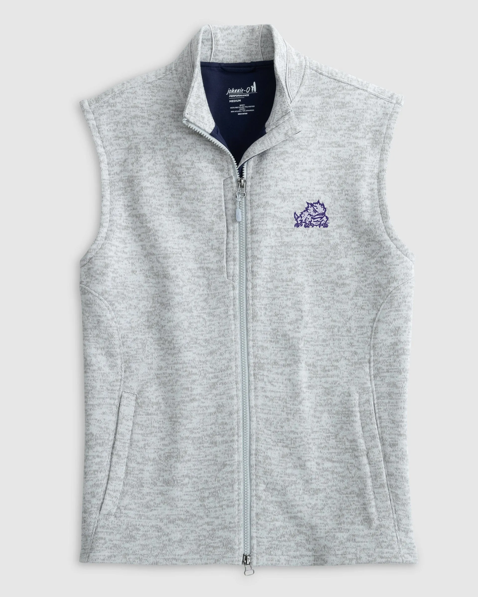 Texas Christian Denalis Performance Fleece Vest - Horned Frog Logo sold by Johnnie-O