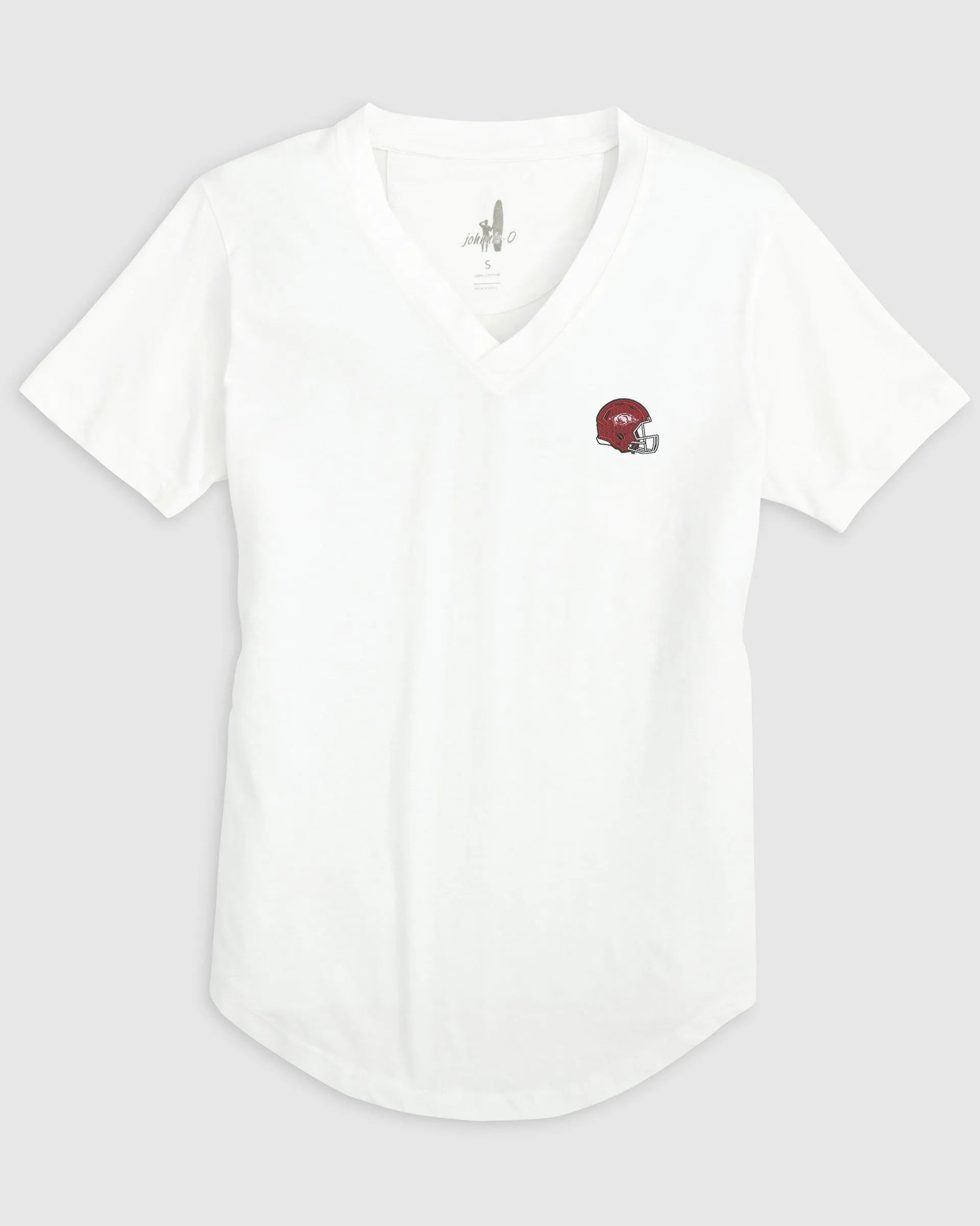 Women's University of Arkansas Merediths V-Neck T-Shirt - Helmet Logo sold by Johnnie-O