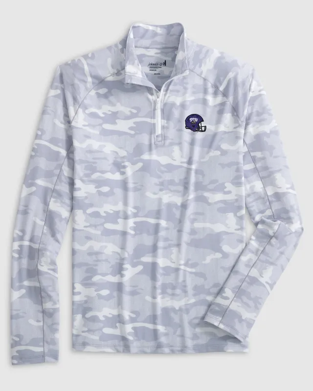 Texas Christian Patton Performance Camo 1/4 Zip - Helmet Logo sold by Johnnie-O