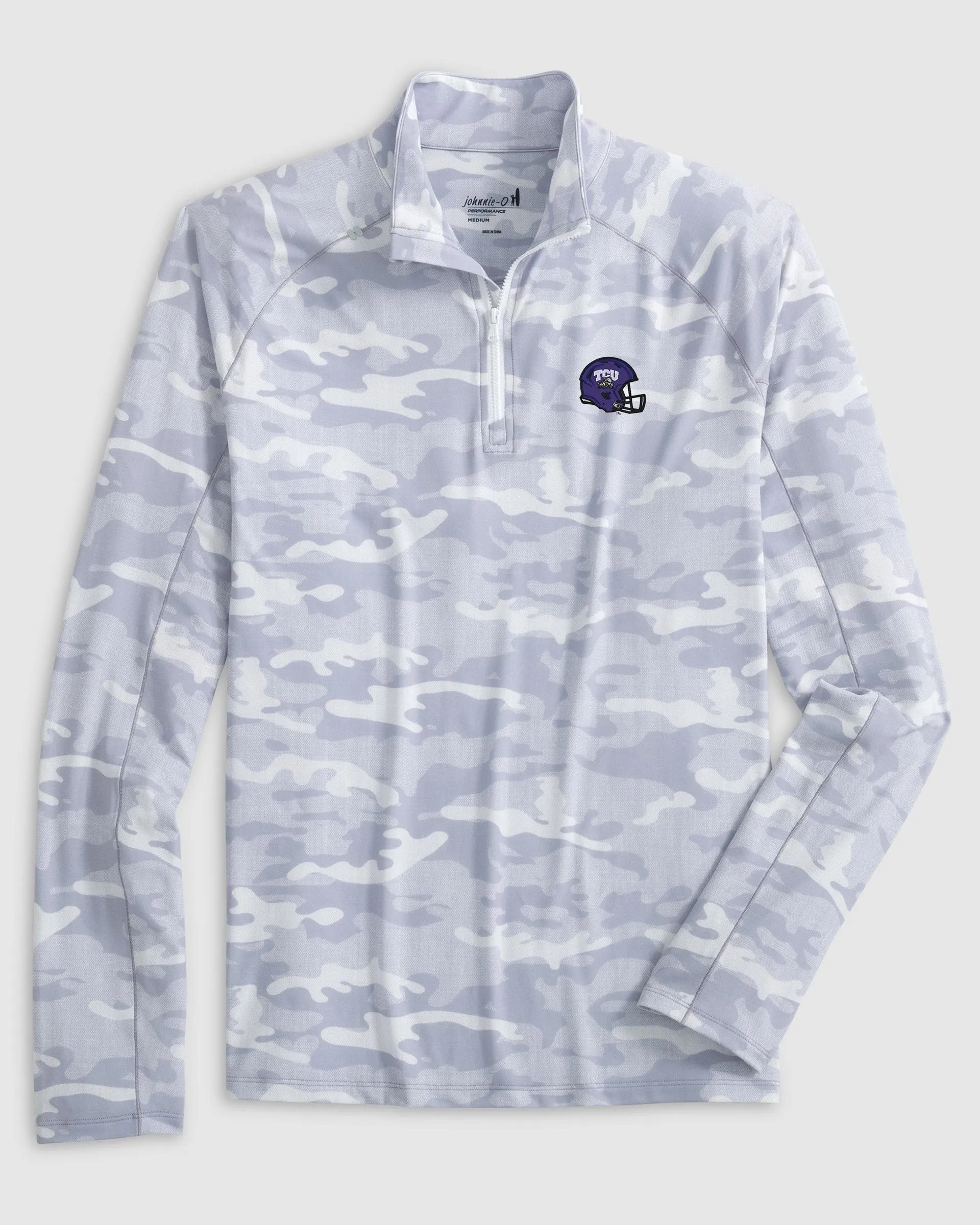 Texas Christian Patton Performance Camo 1/4 Zip - Helmet Logo sold by Johnnie-O