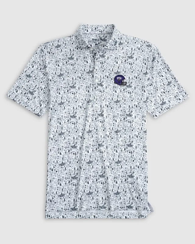 Texas Christian Hoop There It Is Printed Performance Jersey Polo - Helmet Logo sold by Johnnie-O
