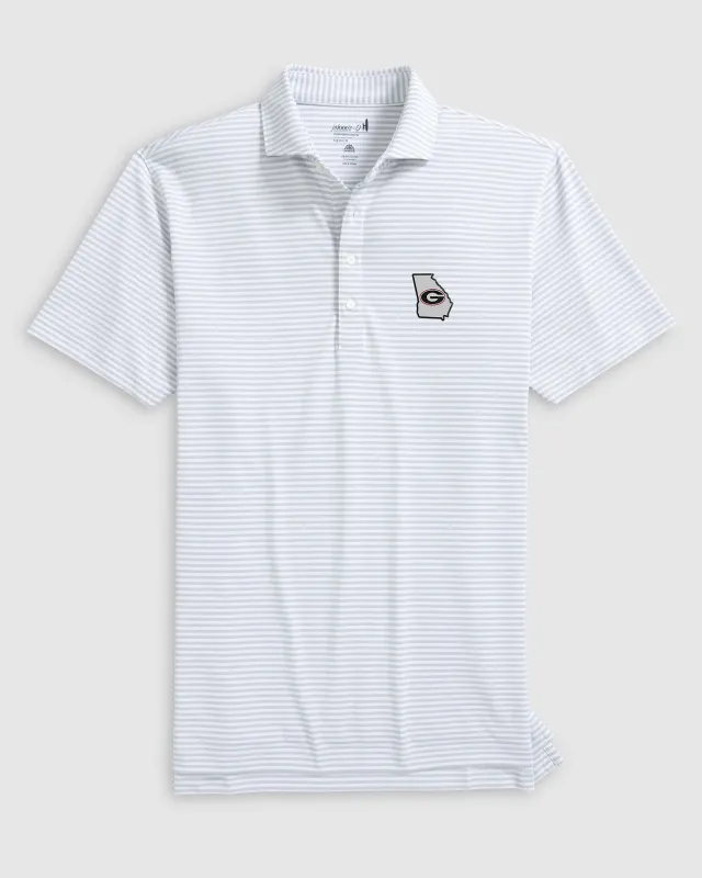 Georgia Stetsons Striped Performance Mesh Polo - State Logo sold by Johnnie-O