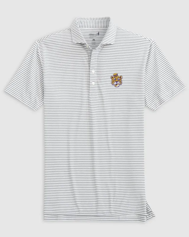 Louisiana State Stetsons Striped Performance Mesh Polo - Vault Logo made by Johnnie-O