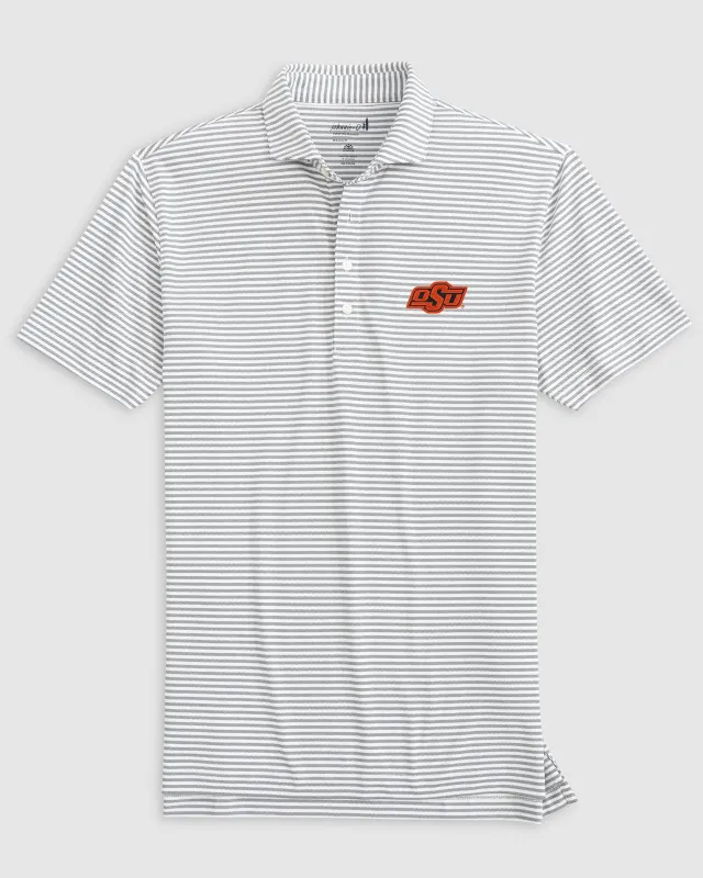 Oklahoma State Stetsons Striped Performance Mesh Polo sold by Johnnie-O