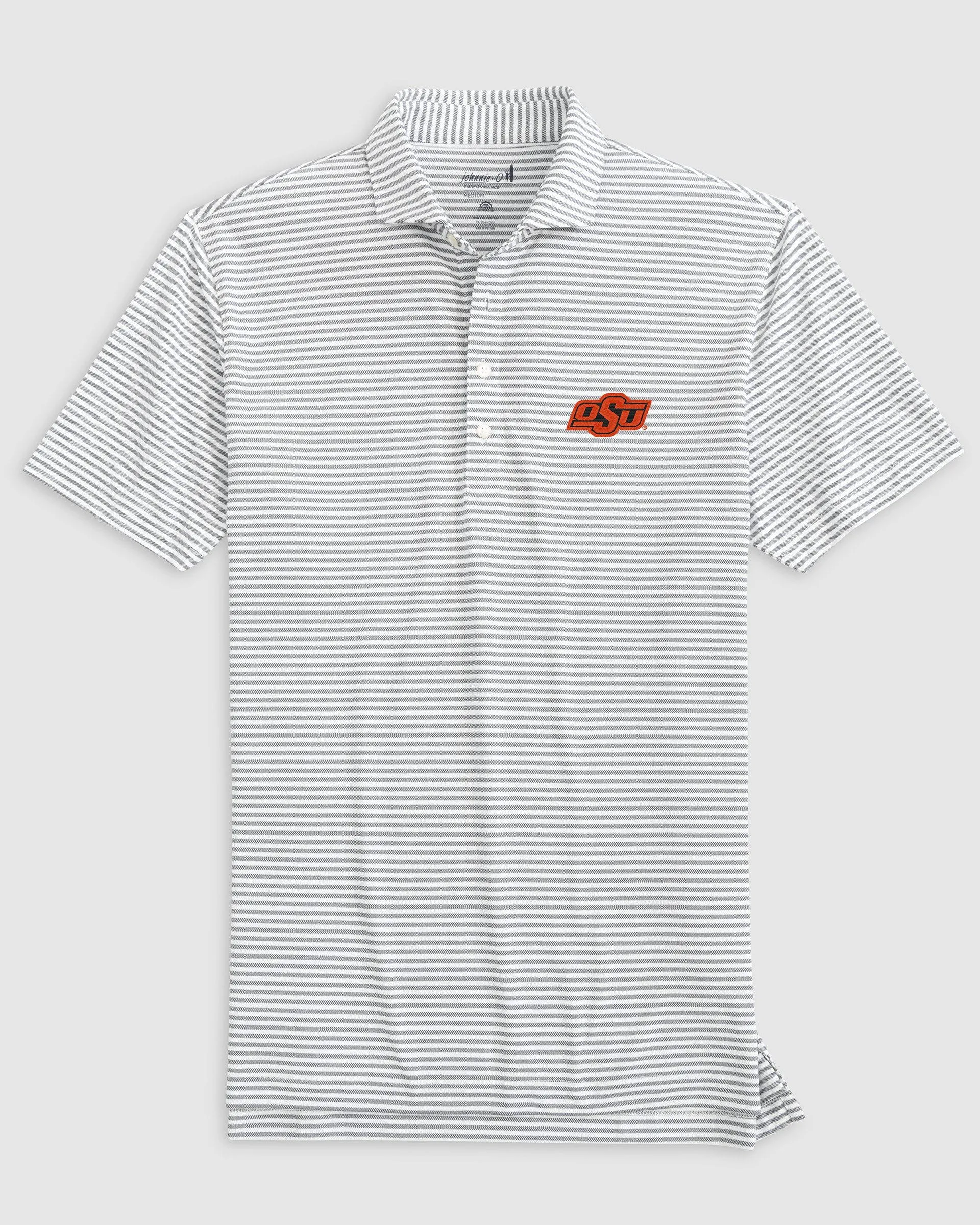 Oklahoma State Stetsons Striped Performance Mesh Polo sold by Johnnie-O