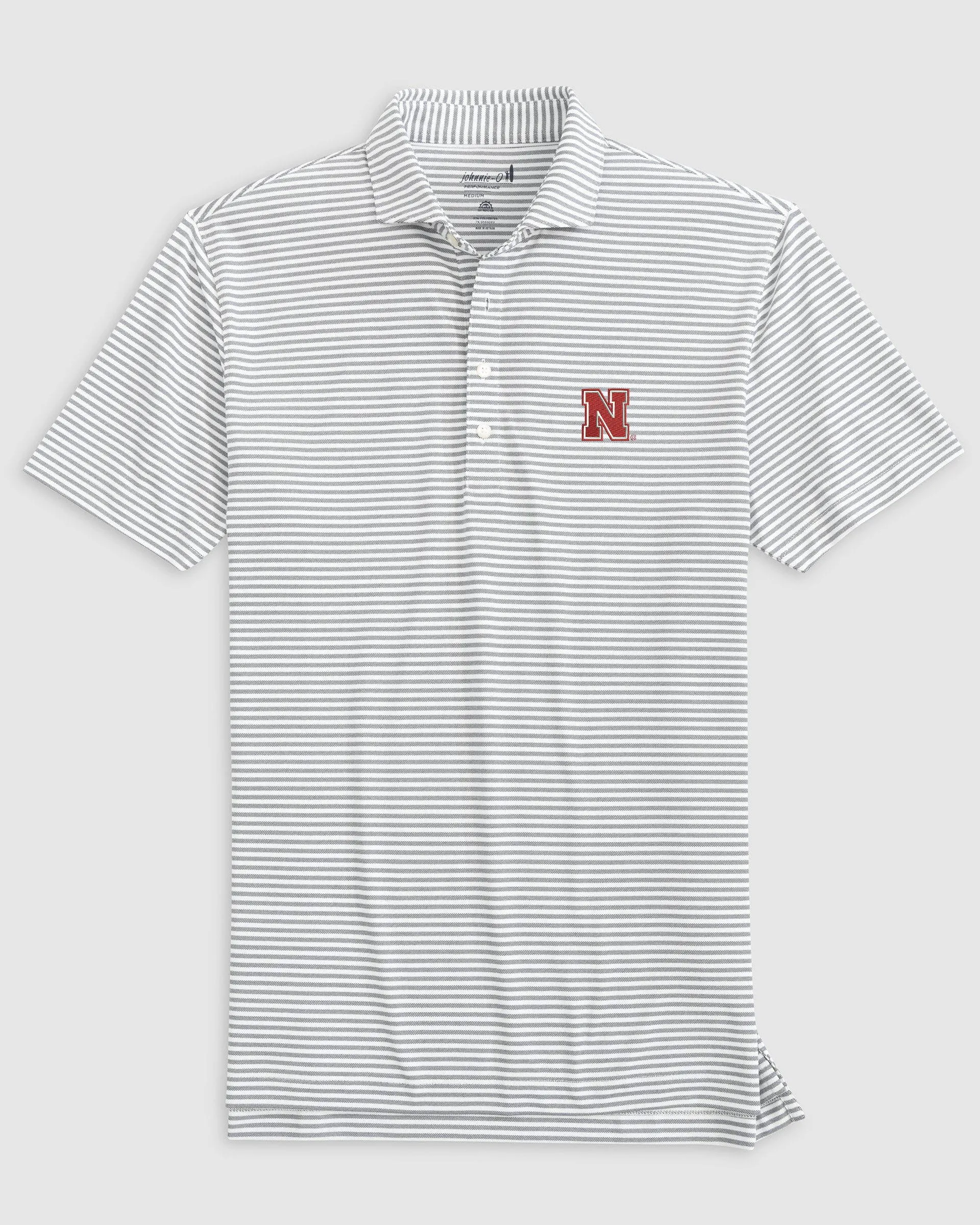 Nebraska Stetsons Striped Performance Mesh Polo sold by Johnnie-O