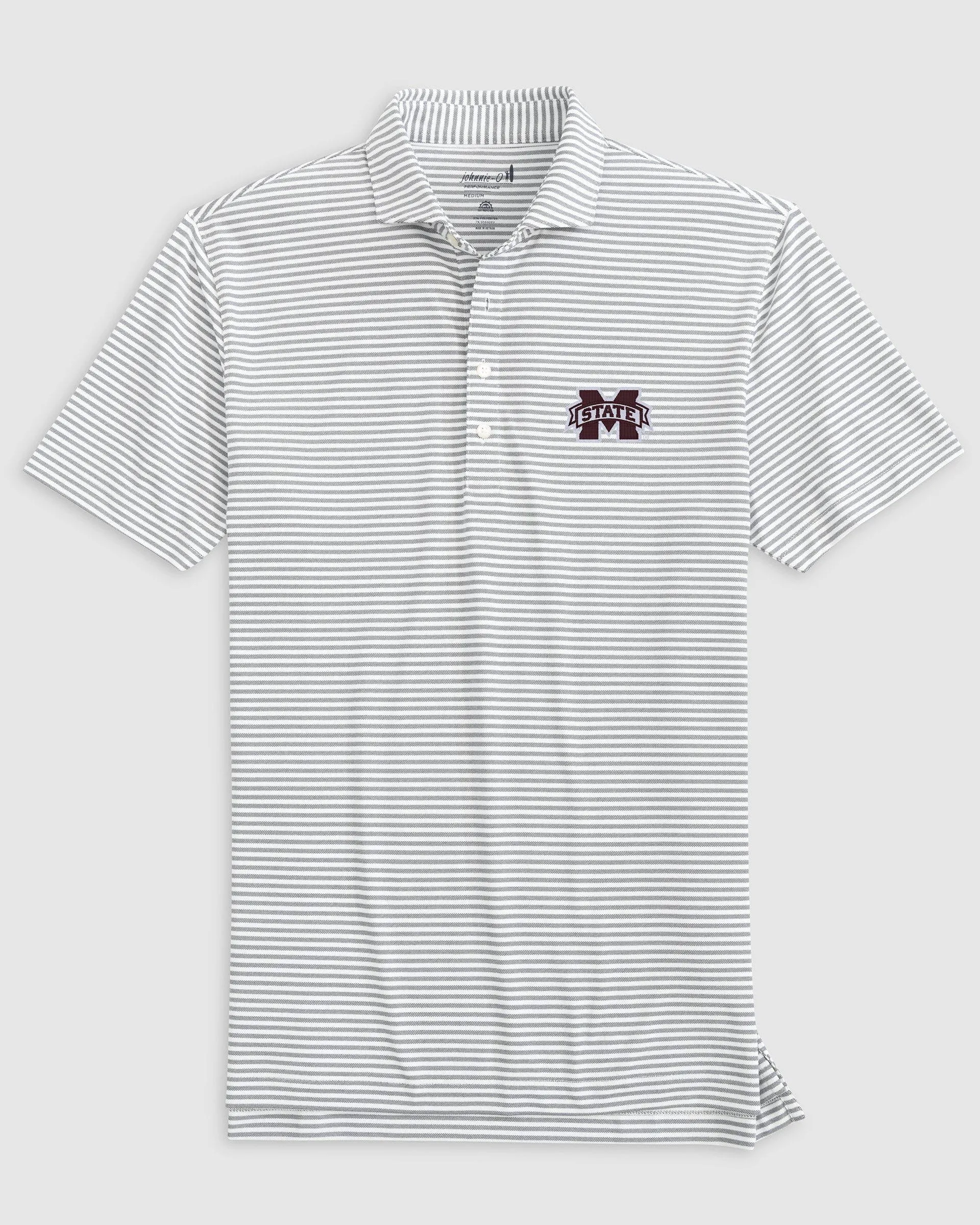 Mississippi State Stetsons Striped Performance Mesh Polo sold by Johnnie-O