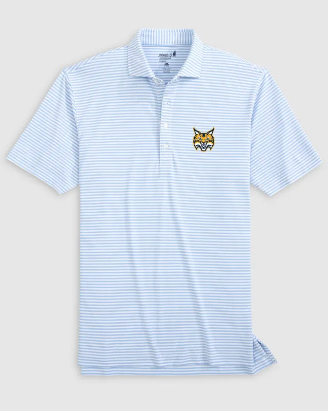 Quinnipiac Stetsons Striped Performance Mesh Polo - Growler Logo sold by Johnnie-O