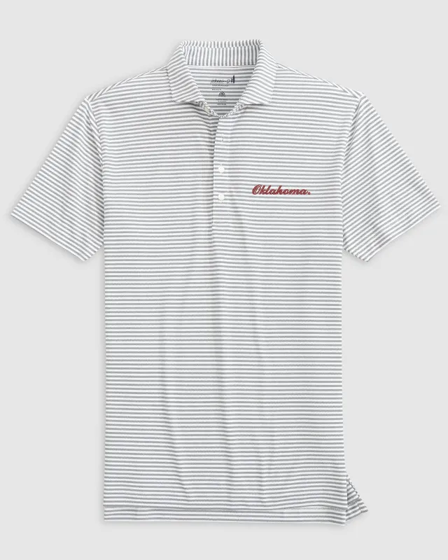 Oklahoma Stetsons Striped Performance Mesh Polo - Script Logo sold by Johnnie-O