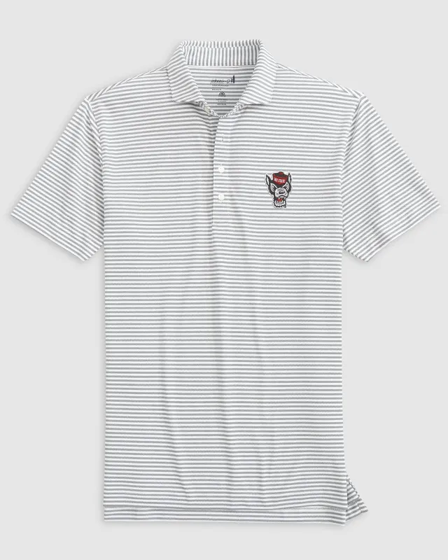 NC State Stetsons Striped Performance Mesh Polo - Wolf Logo sold by Johnnie-O