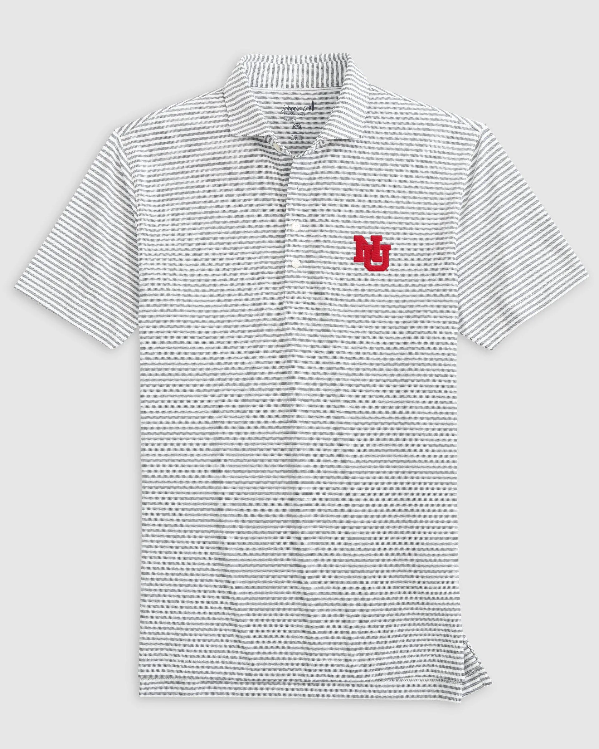 Nebraska Stetsons Striped Performance Mesh Polo - Vault Logo sold by Johnnie-O