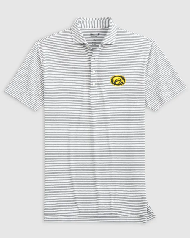 Iowa Stetsons Striped Performance Mesh Polo - Oval Logo sold by Johnnie-O