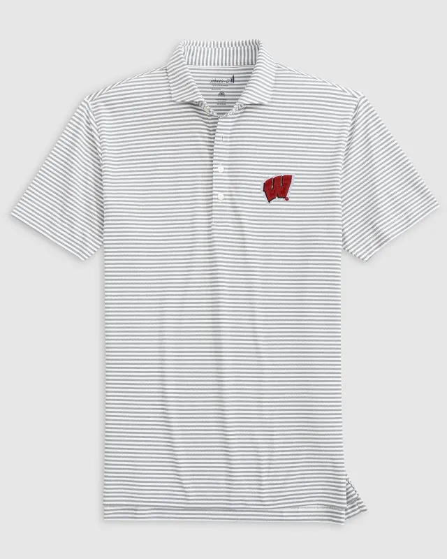 Wisconsin Stetsons Striped Performance Mesh Polo sold by Johnnie-O