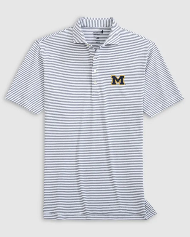 Michigan Stetsons Striped Performance Mesh Polo sold by Johnnie-O