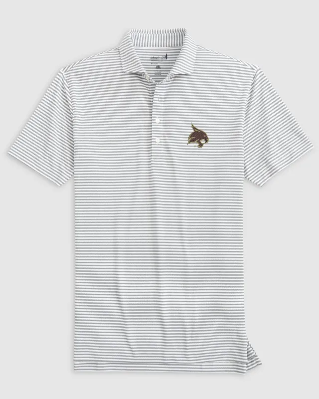 Texas State Stetsons Striped Performance Mesh Polo sold by Johnnie-O