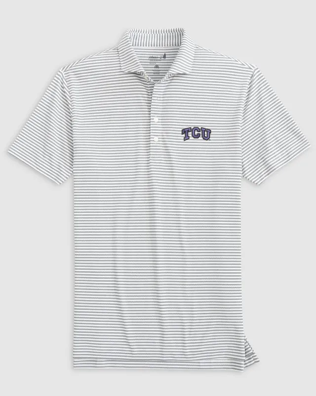 Texas Christian Stetsons Striped Performance Mesh Polo sold by Johnnie-O