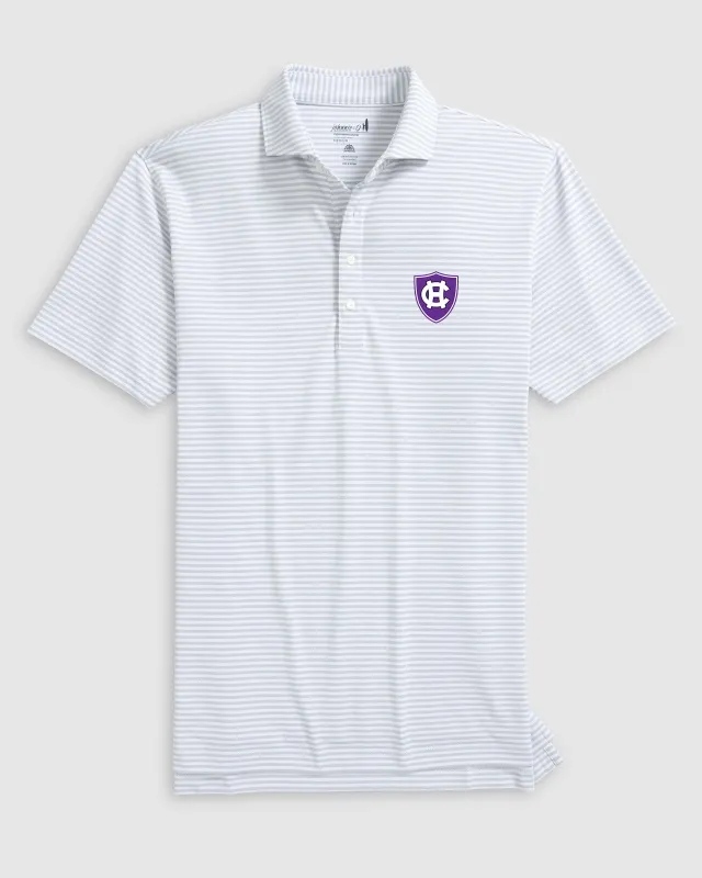 Holy Cross Stetsons Striped Performance Mesh Polo sold by Johnnie-O