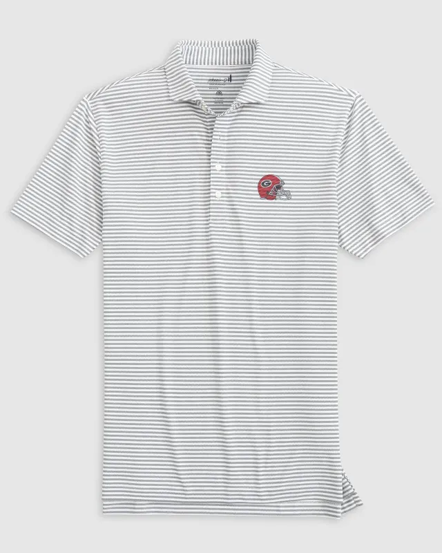 Georgia Stetsons Striped Performance Mesh Polo - Helmet Logo sold by Johnnie-O