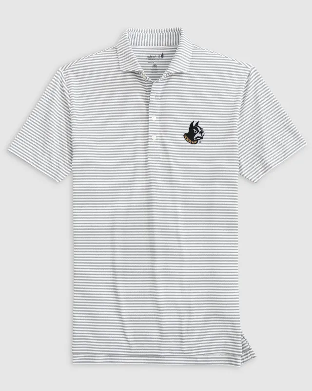 Wofford Stetsons Striped Performance Mesh Polo - Terrier Logo sold by Johnnie-O