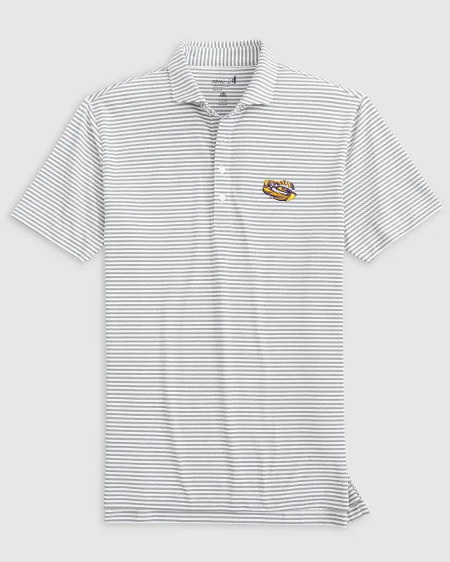 Louisiana State Stetsons Striped Performance Mesh Polo - Tiger Eye Logo sold by Johnnie-O