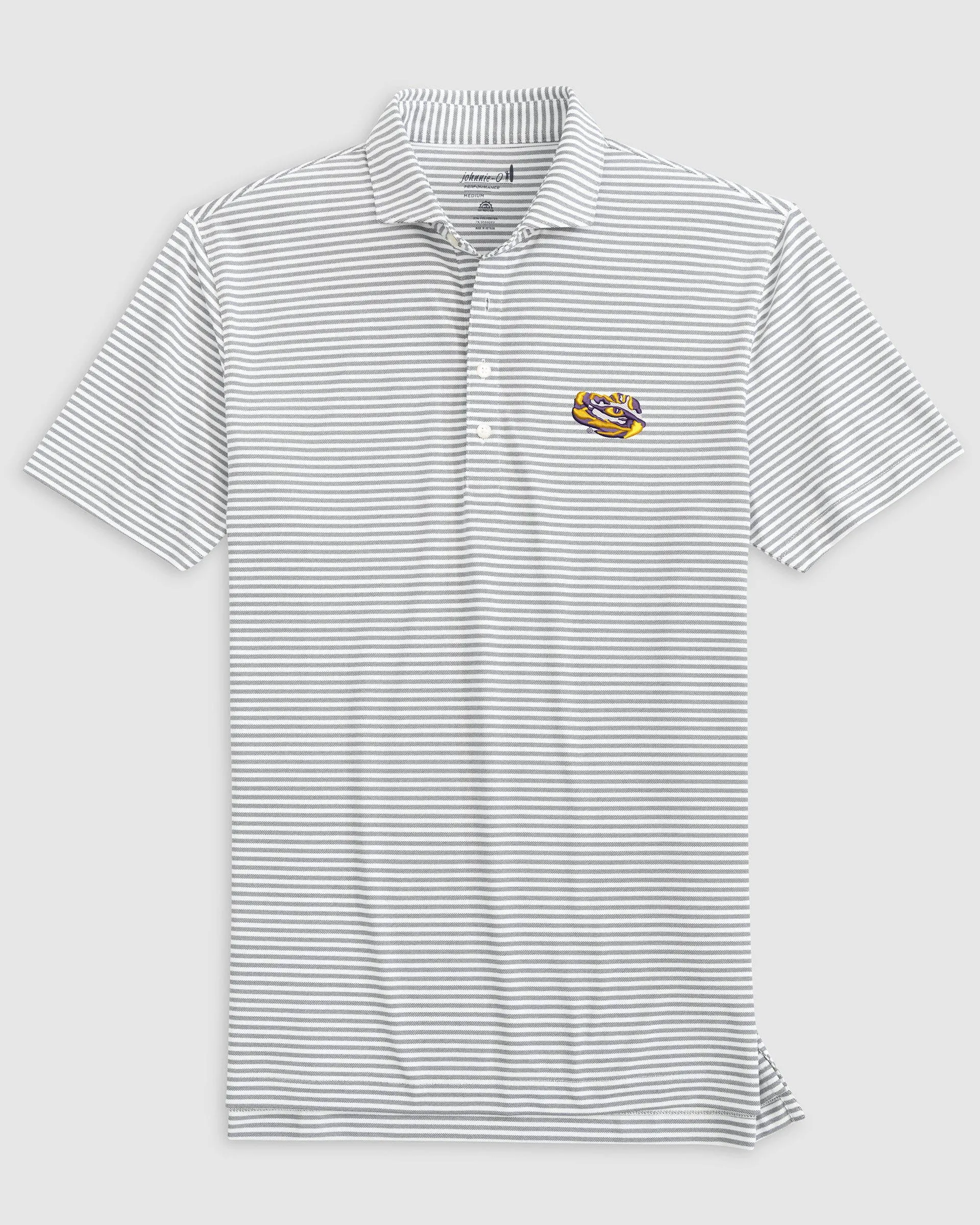 Louisiana State Stetsons Striped Performance Mesh Polo - Tiger Eye Logo sold by Johnnie-O