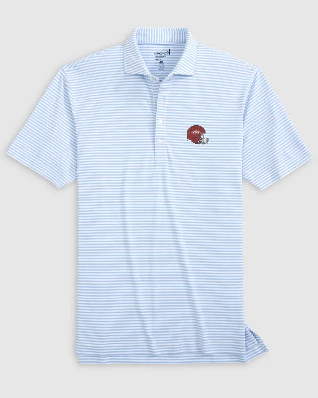 Arkansas Stetsons Striped Performance Mesh Polo - Helmet Logo sold by Johnnie-O