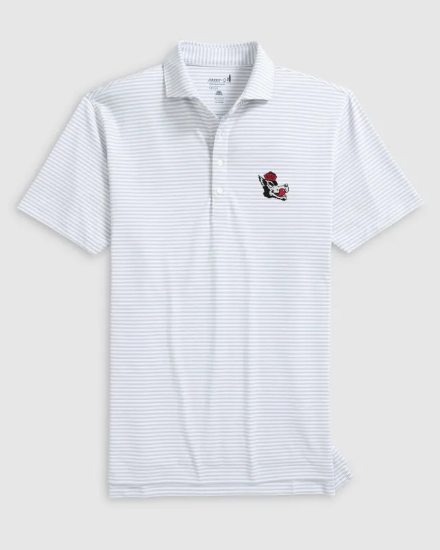 NC State Stetsons Striped Performance Mesh Polo - Vault Logo sold by Johnnie-O