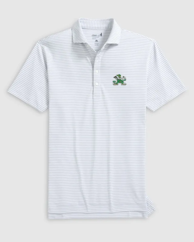 Notre Dame Stetsons Striped Performance Mesh Polo - Leprechaun Logo sold by Johnnie-O