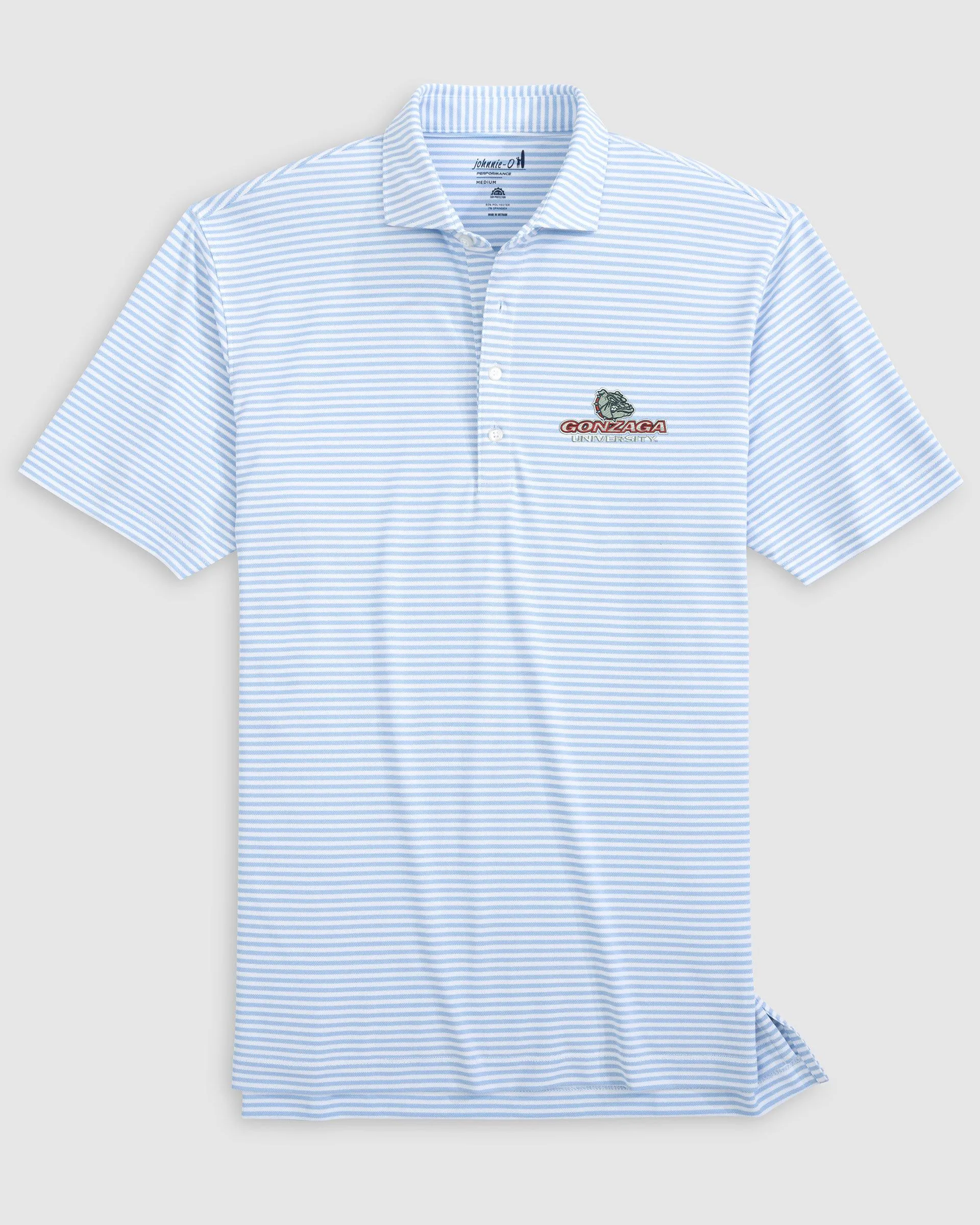 Gonzaga Stetsons Striped Performance Mesh Polo - Script Logo sold by Johnnie-O