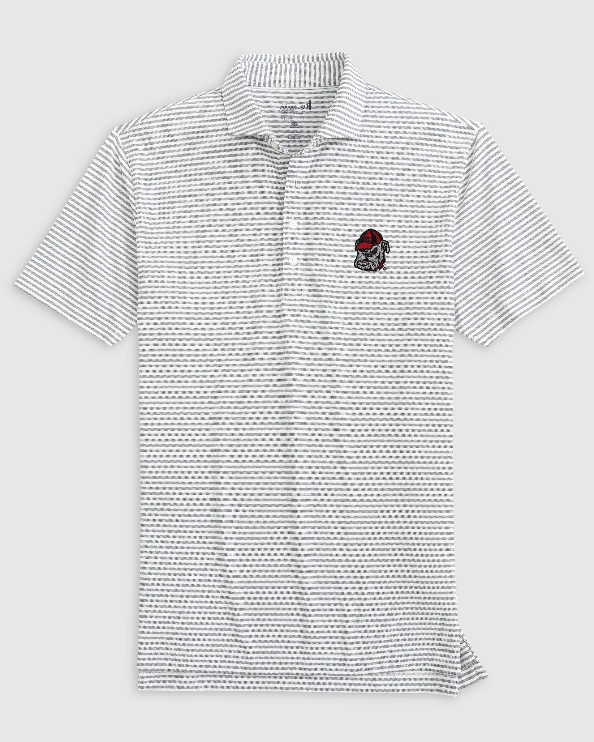 Georgia Stetsons Striped Performance Mesh Polo - Bulldog Head Logo sold by Johnnie-O