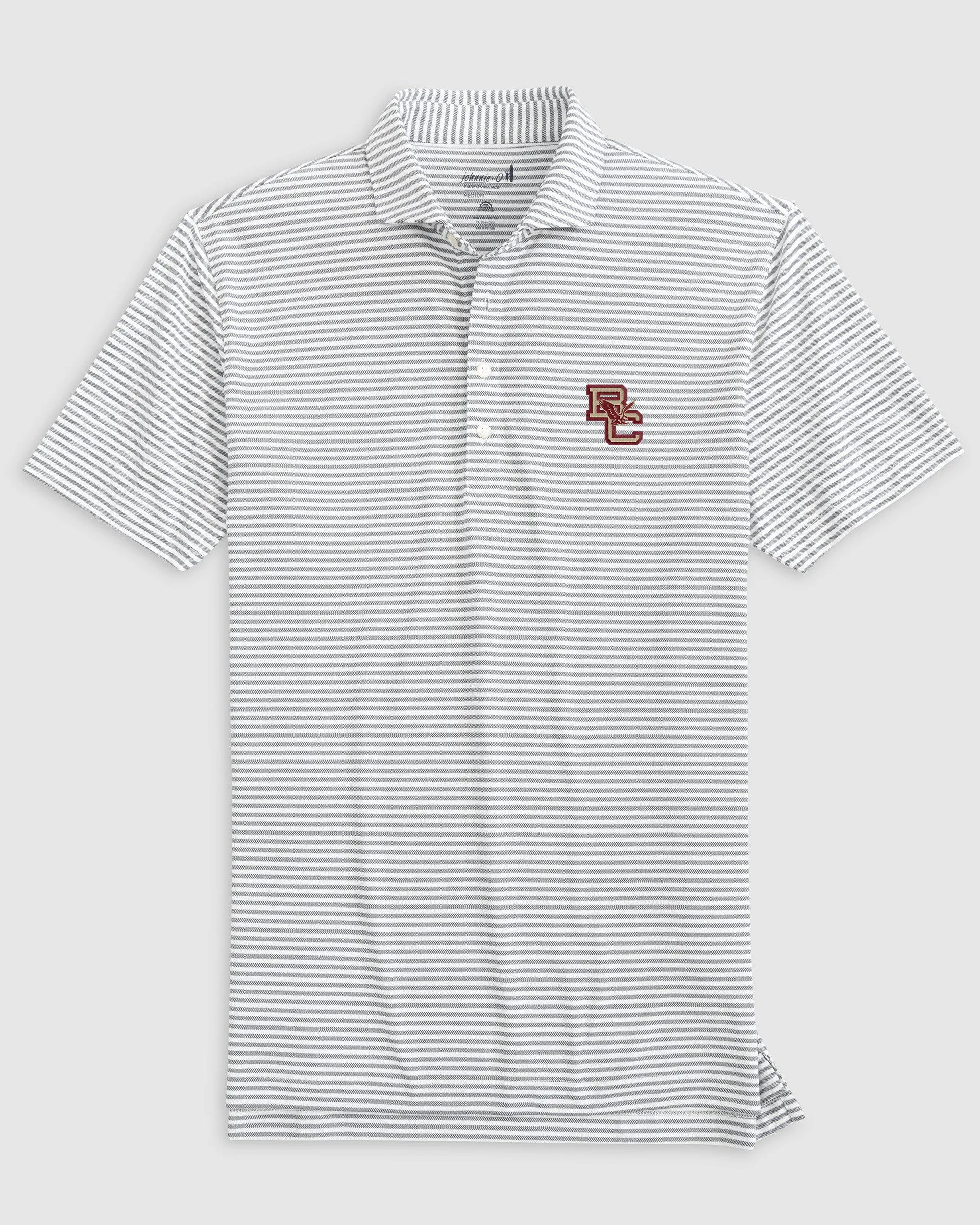 Boston College Stetsons Striped Performance Mesh Polo - Heritage Logo sold by Johnnie-O
