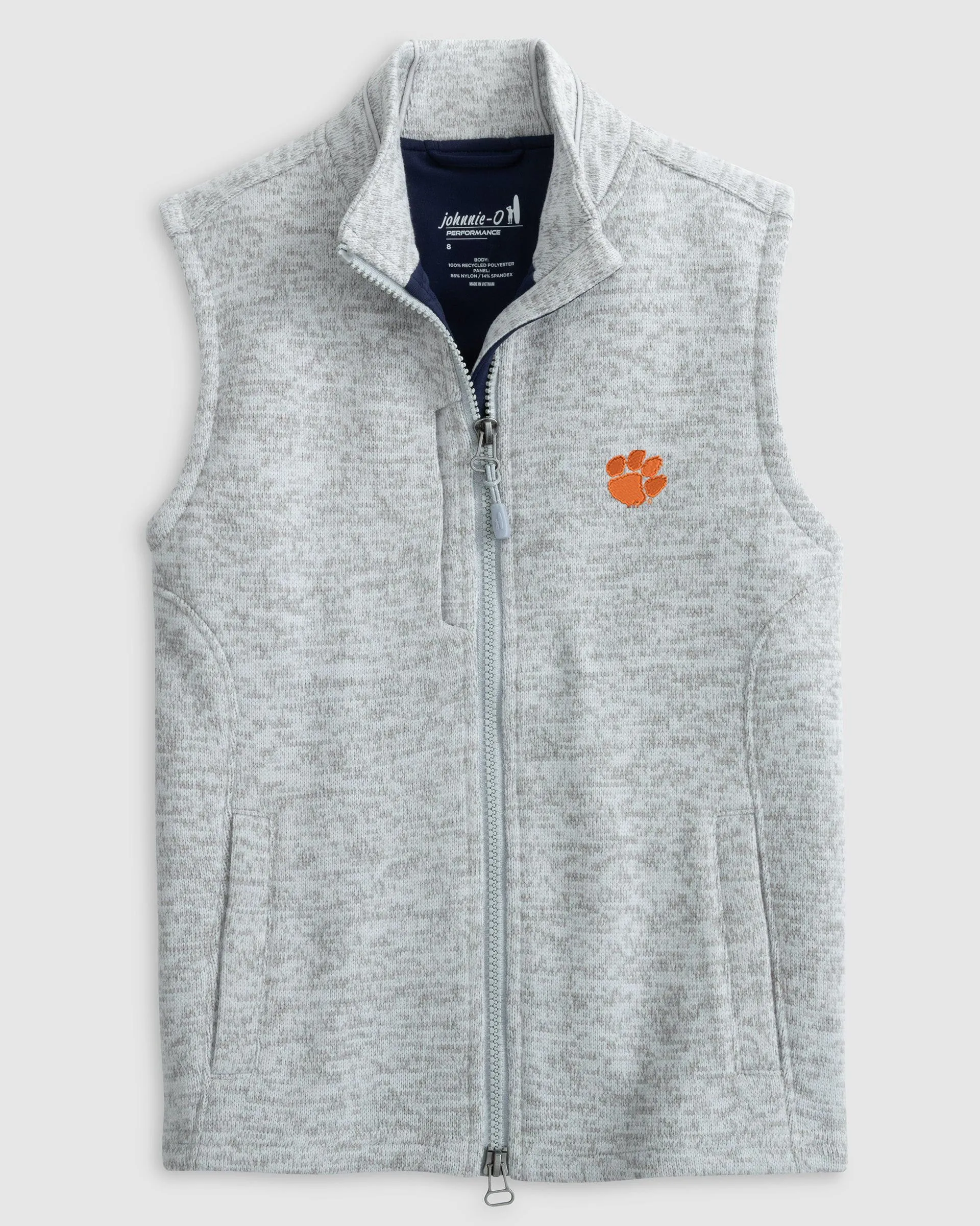 Clemson Denalis Performance Fleece Vest Jr. sold by Johnnie-O