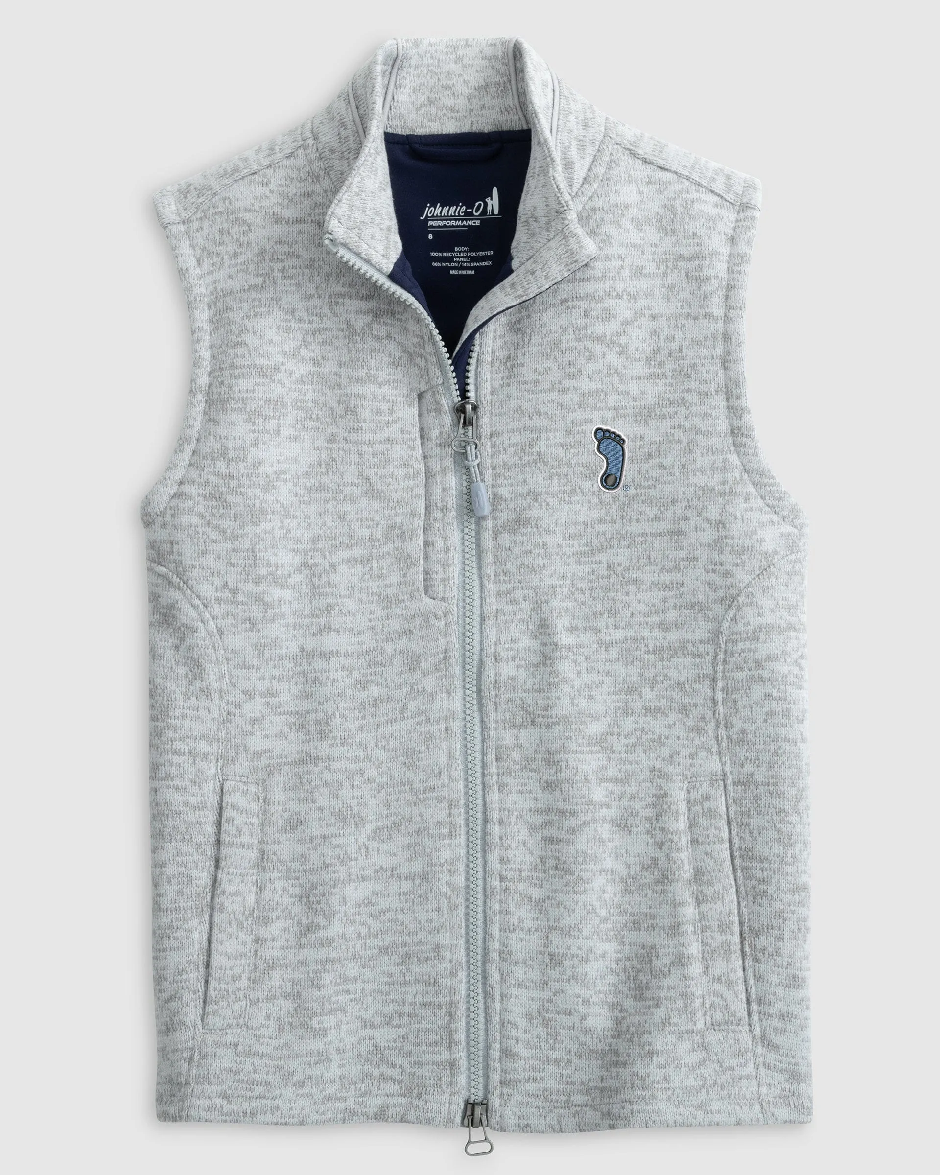 North Carolina Denalis Performance Fleece Vest Jr. - Tar Heel Logo sold by Johnnie-O