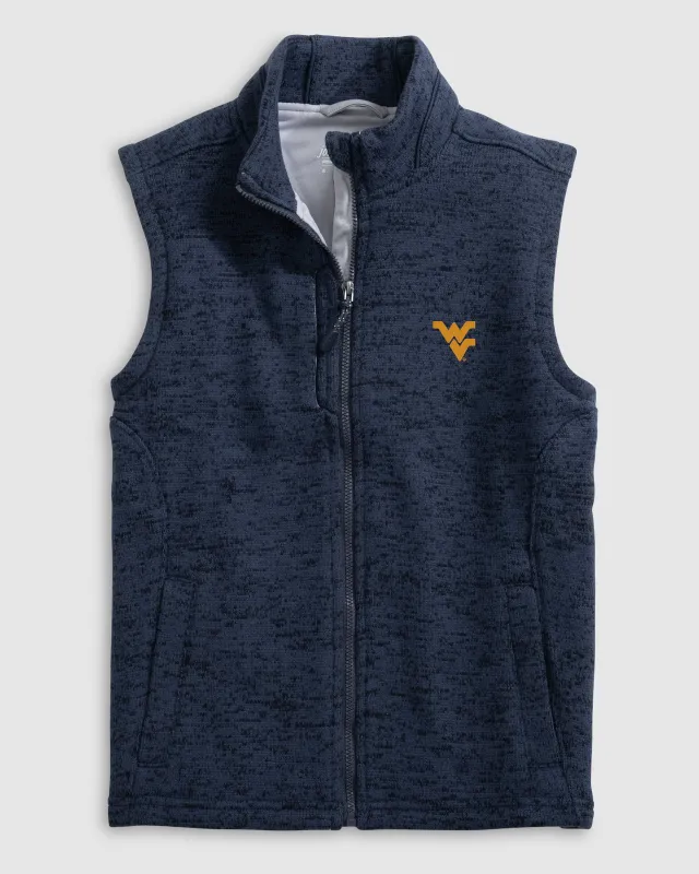 West Virginia Denalis Performance Fleece Vest Jr. sold by Johnnie-O