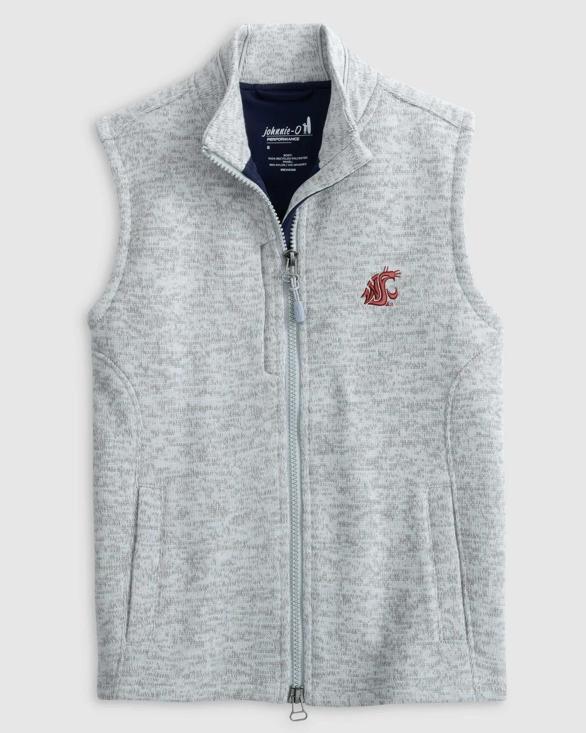 Washington State Denalis Performance Fleece Vest Jr. sold by Johnnie-O