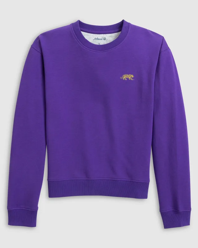 Women's Louisiana State Penny Crewneck Sweatshirt - Mike The Tiger Logo sold by Johnnie-O