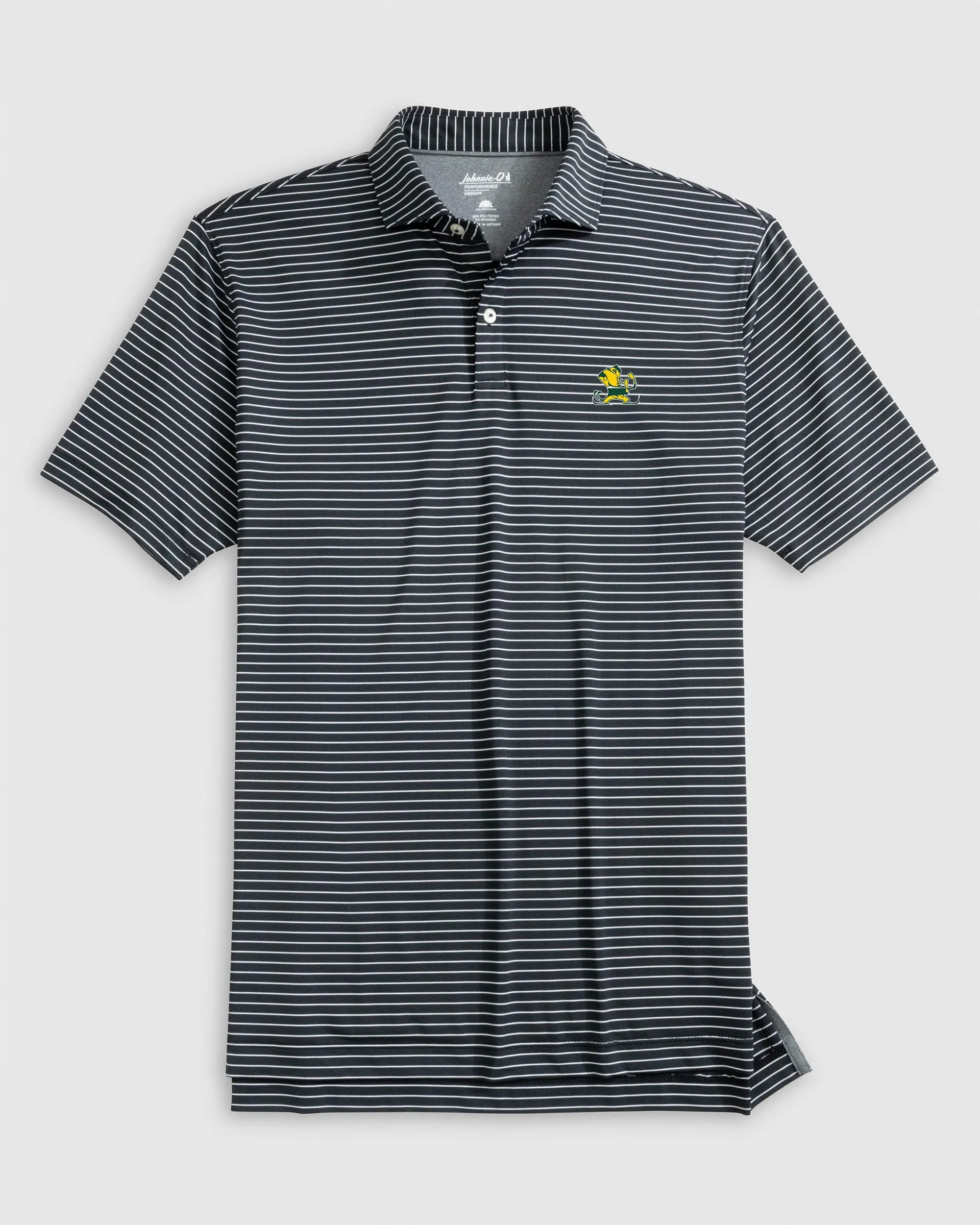 Notre Dame Beau Striped Performance Jersey Polo - Vintage Logo sold by Johnnie-O