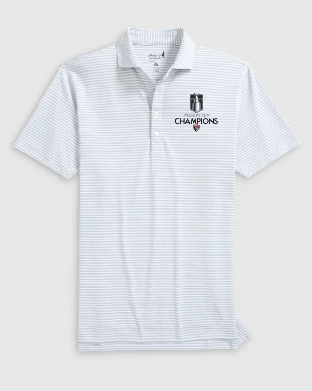 Florida Panthers Stetsons Striped Performance Mesh Polo - 2025 Stanley Cup Champions Logo sold by Johnnie-O