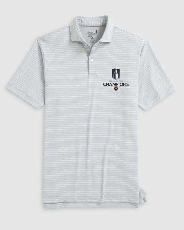 Florida Panthers Beau Striped Performance Jersey Polo - 2025 Stanley Cup Champions Logo sold by Johnnie-O