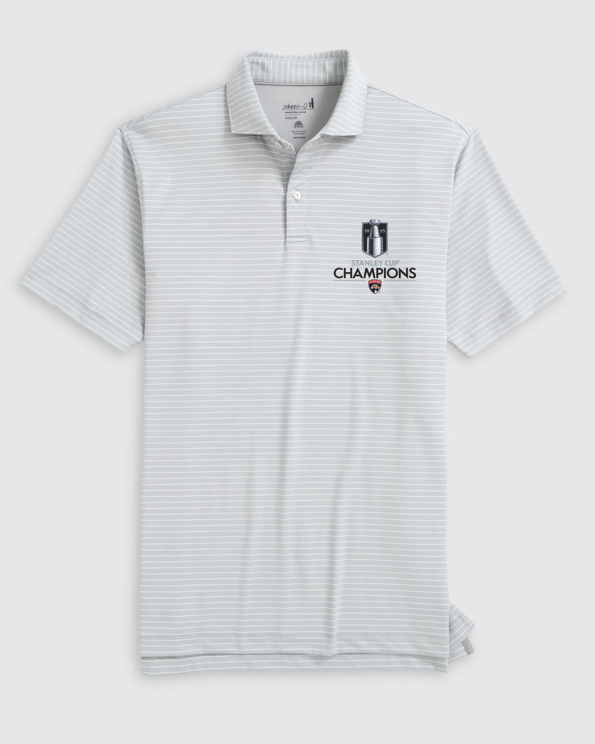 Florida Panthers Beau Striped Performance Jersey Polo - 2025 Stanley Cup Champions Logo sold by Johnnie-O