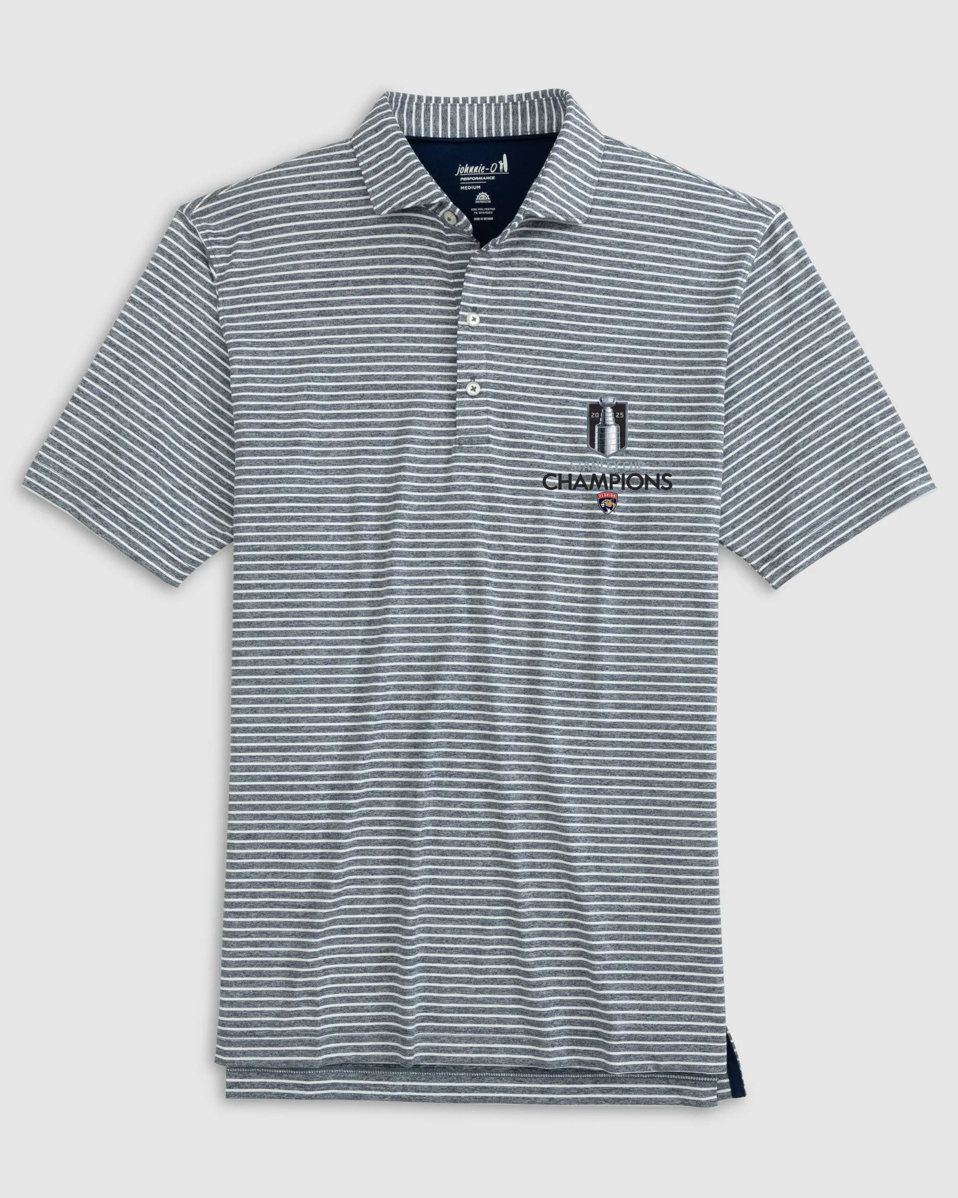 Florida Panthers Clipperr Striped Jersey Performance Polo - 2025 Stanley Cup Champions Logo sold by Johnnie-O