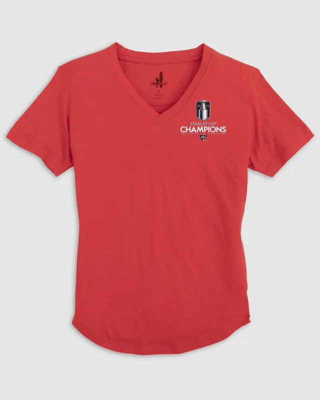 Women's Florida Panthers Merediths V-Neck T-Shirt - 2025 Stanley Cup Champions Logo sold by Johnnie-O
