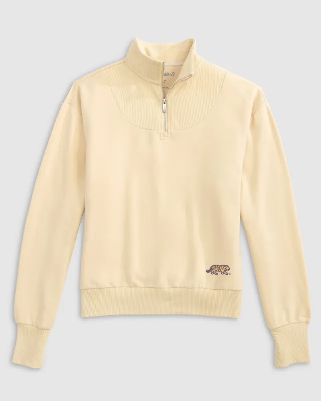 Women's Louisiana State Naomi Rib Knit 1/4 Zip - Mike The Tiger Logo sold by Johnnie-O