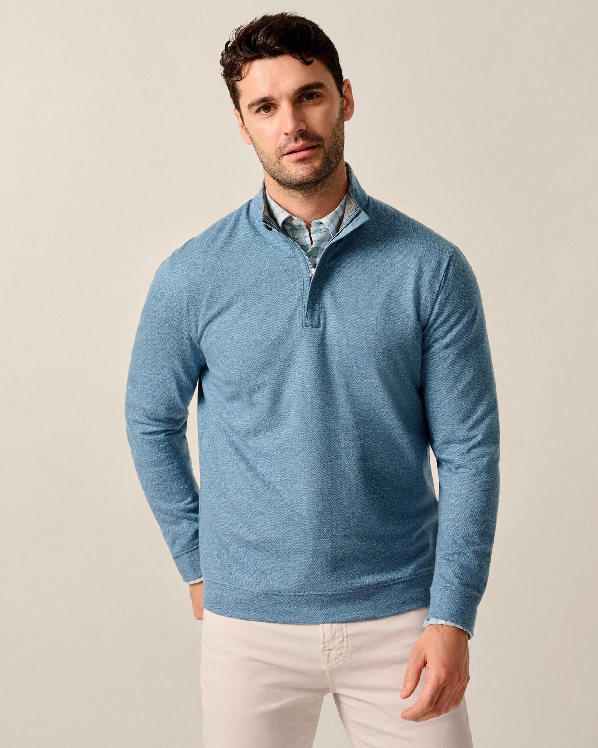 Rubin Herringbone Cotton Cashmere 1/4 Zip Pullover sold by Johnnie-O