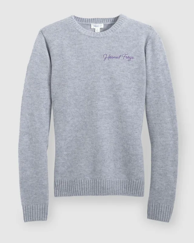Women's Texas Christian Everyday Cashmere Blend Crewneck Sweater - Script Logo sold by Johnnie-O